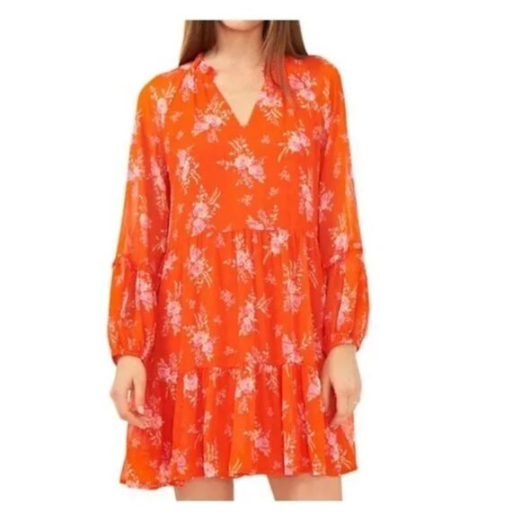 VINCE CAMUTO LADIES THREE TIER MINI DRESS, ORANGE/PINK Sz. Small NWT - Picture 1 of 9